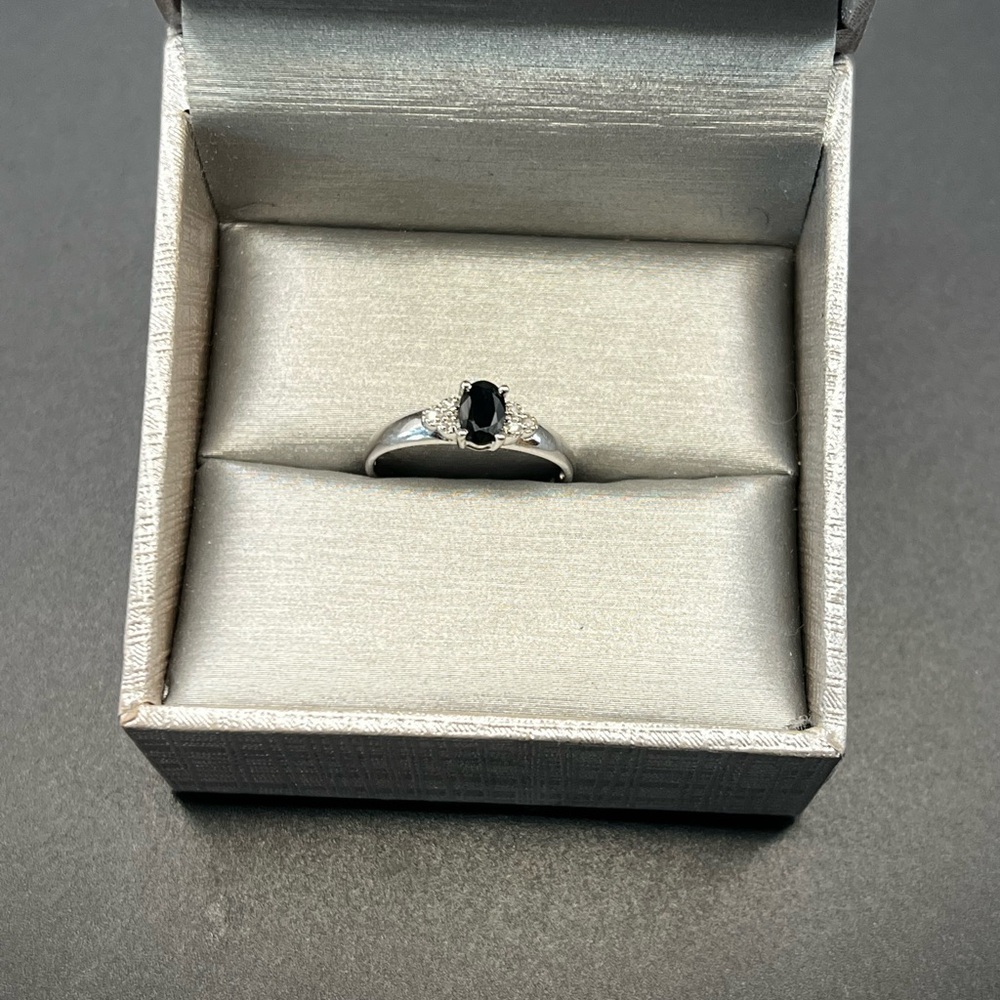 Minimalist 10k white gold and Black Onyx Ring with diamond accents